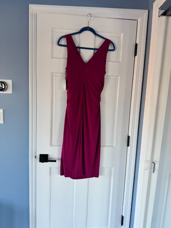 NWT Kensie Fuchsia Pink Draped Midi Dress Cowl Neck Ruched Size 10 - Picture 4 of 9